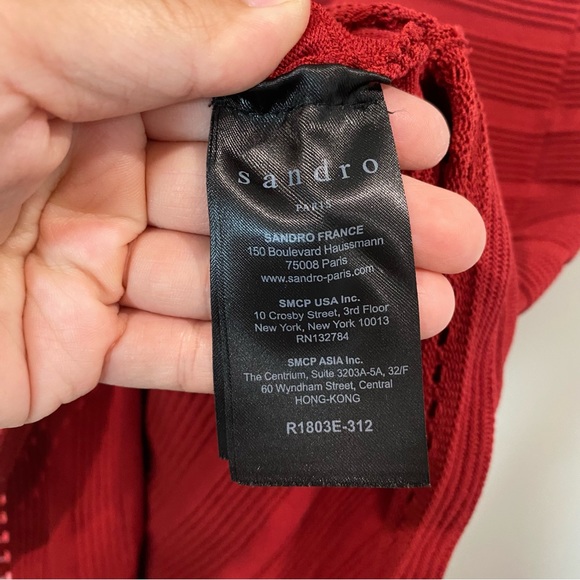 Sandro Off Shoulder Ribbed Fit and Flare Stretch Dress Red Size 2 - Picture 7 of 11